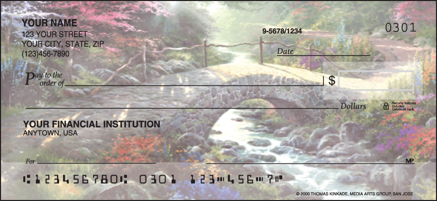 Serenity by Thomas Kinkade without Bible verse Religious Personal Checks – 1 Box – Singles